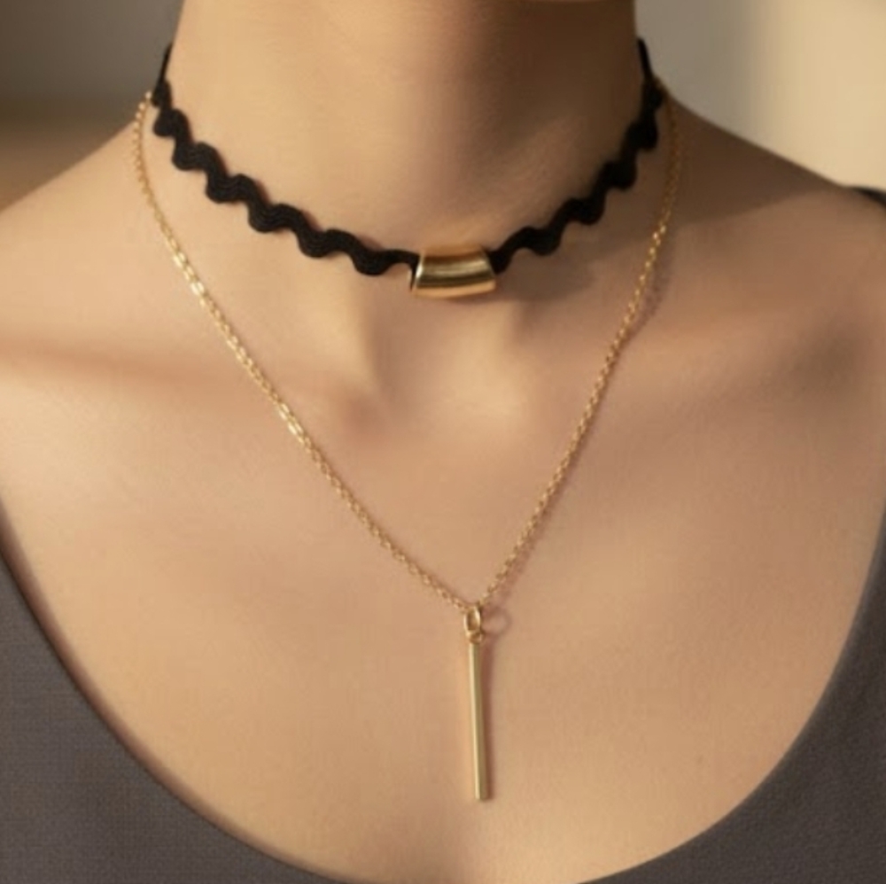 Black And Gold Double Layered Gothic Y2K Choker Necklace